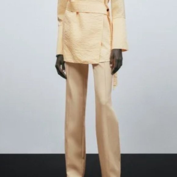 New Massimo Dutti Wool Suit Trouser Pants With Central Seam Tan Cream - Picture 3 of 13